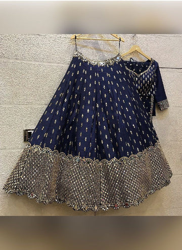 Elegant Navy Blue Heavy Silk Designer Lehenga for Wedding